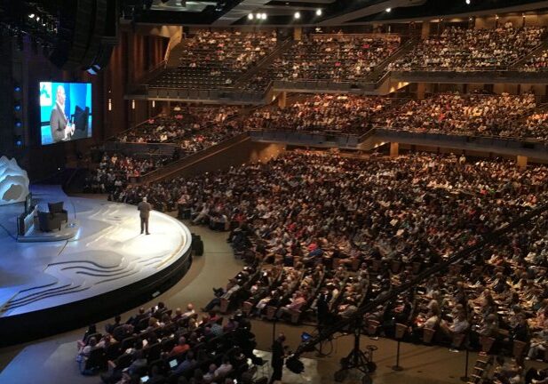 The World Leadership Summit kicked off Aug. 9, 2018, on the main campus of Willow Creek Community Church in South Barrington, Ill. The megachurch has been in turmoil for months since sexual misconduct allegations against its founder, Bill Hybels, have come to light. Photo courtesy Global Leadership Summit